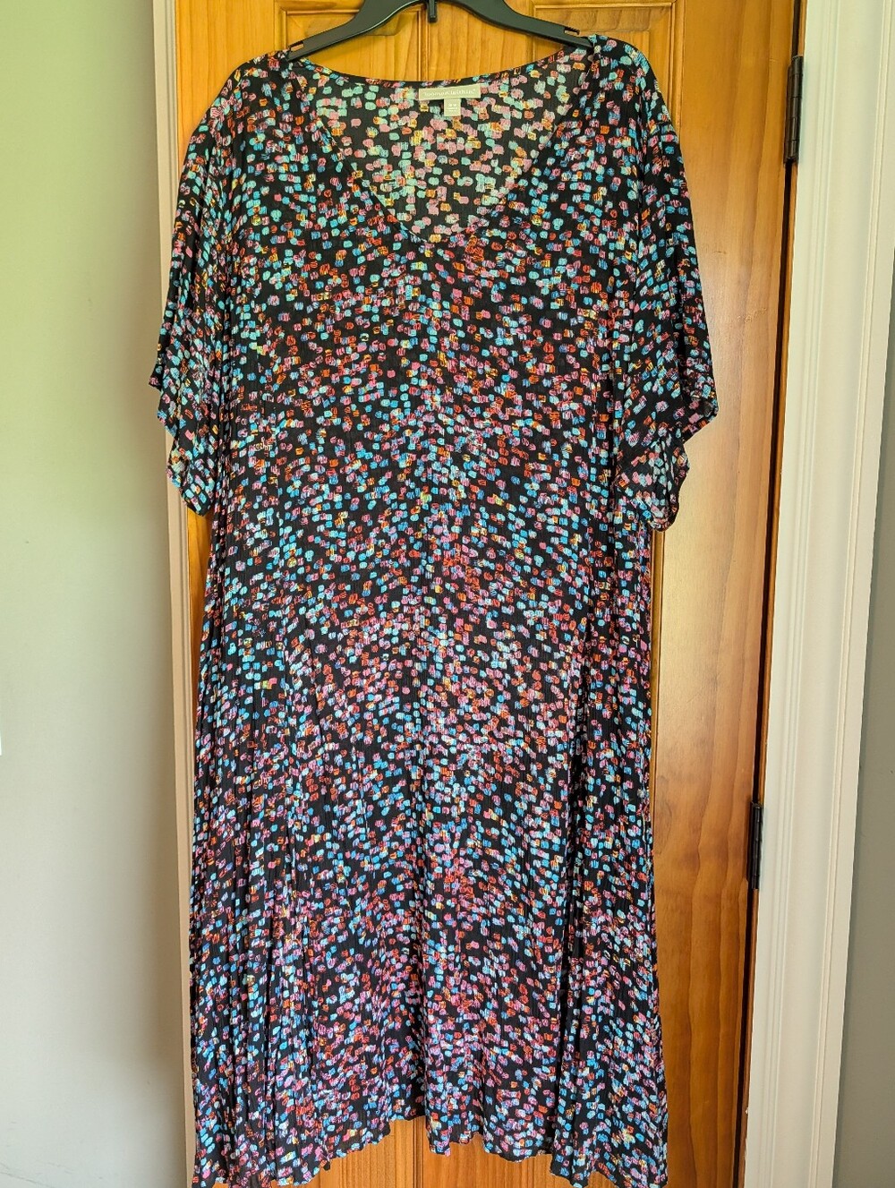 Woman Within 28W Dress Multi Color V-neck Flowy Boho Rayon Crinkle New